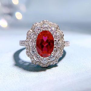 Cluster Rings Spring Qiaoer Luxury 925 Sterling Silver 6 9MM Oval Cut Created Moissanite Ruby Gemstone Wedding Engagement Ring Fine Jewelry