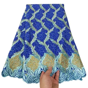 KY-5124 Tecido de renda voile suíço com strass africano à venda costura artesanal pano de algodão mais recente 5 jardas vestidos de casamento femininos festa de banquete verão 2023