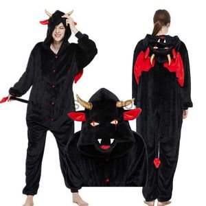 Home Roupas HKSNG Novos Adultos Kigurumi Devil Onesies Pijama Flanela Bonito Dos Desenhos Animados Anime Animal Inverno Pijama Pijamas Homewear Plus Size X0902