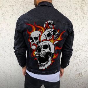 Herrjackor 2023 Autumnwinter Hip Hop Rock Street Personlighet Skull Head Print Mönster Black Motorcykel Jacka 230831