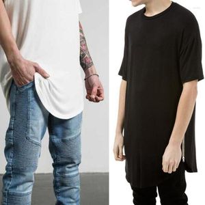 Men's T Shirts Streetwear Fashion Summer Swag Hem Men Short Sleeve Zipper Tshirt Casual Hip-Hop Curved O-neck T-shirts Clothing