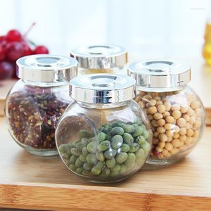 Botellas de almacenamiento Cocina redonda Glass Jar de alimentos sellados Contenedor de azúcar de té Spice