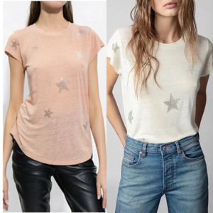 24ss Zadig Voltaire Moda Tendência Mulheres Designer Camiseta Algodão Clássico Carta Impressão Redondo Pescoço Verão Praia Tees Casual Manga Curta Pulôver T-shirt Polos Tops