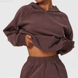 LL yoga clothing outdoor fashion designer pullover hoodie loose sports LLxury sweatshirt autumn and winter warm pocket long-sleeved sweatshirt female Sportswear