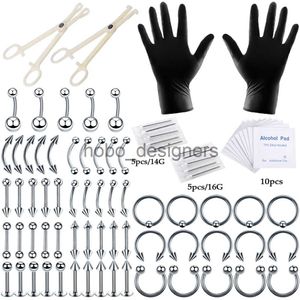 Labret Lip Piercing Jewelry 84PCS/Set Body Piercing Kits Puncture With Ear Nose Eyebrow Sets Plier Piercings Clamp Steel Needles Tool Kit Set x0901