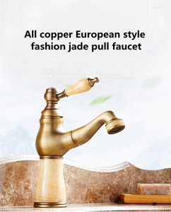 Torneiras de pia do banheiro estilo europeu todo-cobre antigo jade pull-out e torneira de bacia fria