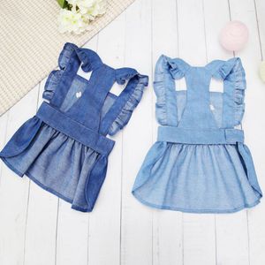 Dog Apparel Flying Sleeves Denim Skirt Princess Dress Clothes Cat Vest Puppy Outdoor Walk Chest Strap With D-Ring