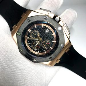 2023 Relógio Royal Masculino Caixa em Ouro Rosa Mostrador Branco Movimento Mecânico Automático de Varredura 44mm Vidro Safira Todos os Submostradores Relógio Carvalho AAA