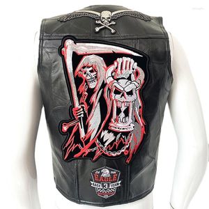 Gilet da uomo Moto in pelle Corto monopetto Teschi Giacca senza maniche ricamata Quattro stagioni Moto Biker Gilet punk per uomo