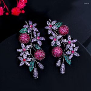 Dangle Earrings 925 Silver Needle Luxury Exaggerated For Womem Fruit Flower Dangler Wedding Engagement Bridal Trendy Jewelry