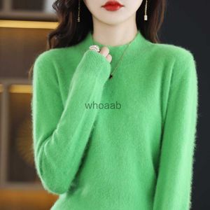 Autunno e inverno nuovo maglione di cashmere visone 100% da donna semi-dolcevita pullover lavorato a maglia fondo cappotto tinta unita moda HKD230829