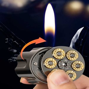 Creative Metal Left Wheel Bullet Clip Design Open Flame Lighter Roman och Unique Butane No Gas Smoking Accessories for Men 6LSE