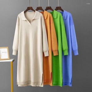 Casual Dresses Guuzyuviz Overized Woman Sweater Dress Korean Style Polo Collar Pillover SolidCasual Knitwear Midi Winter for Women