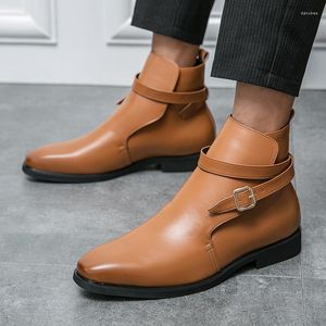 Stiefel Herren Braun Knöchel Klassisch Lässig Mode Party Wild Persönlichkeit Schnalle Lederschuhe Größe 38-48