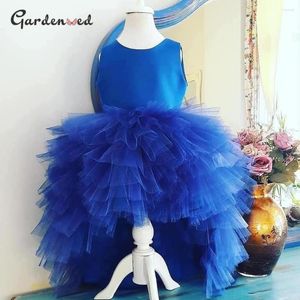 Abiti da ragazza Abito da principessa blu royal Strati di tulle a strati A Line Flower Compleanno Baby