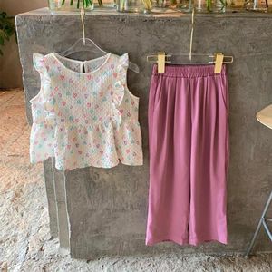 Zestawy odzieży Melario Girls Set Summer Floral Children's Flower Top Kuicz Szerokie spodnie na nogi Baby Dwukęałkowe Ubrania dla dzieci