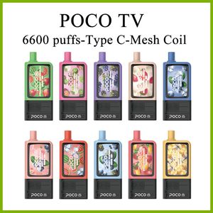 Poco TV одноразовый Pen 6600 Puffs Электронная сигаретная сетчатая катушка с 16 мл Vape Pod Type C Перезаряжаемая батарея