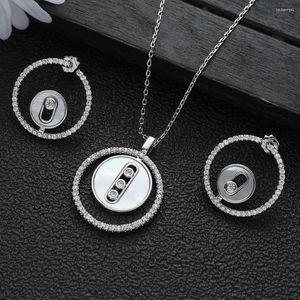 Necklace Earrings Set Luxury Classic Geometric Circular Button Cubic Zircon Engagement Dubai Naija Bridal Earring Jewelry S468