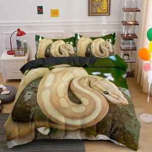 Sängkläder sätter 3D -orm tryckt täcke täcke täcke set djur sängkläder sätter lyxiga sängkläder en enda dubbel storlek