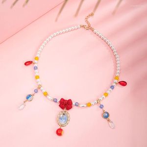 Collane con ciondolo Collana cinese antica di Hanfu Perle finte Gioielli con perline per donne