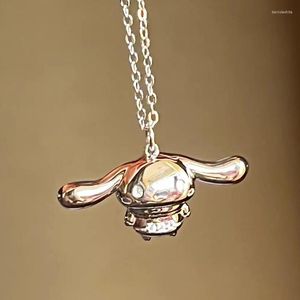 Hänge halsband tecknad stor öronhund halsband för kvinnor charms kawaii clavicle kvinna design silver färg dam söt accesorios