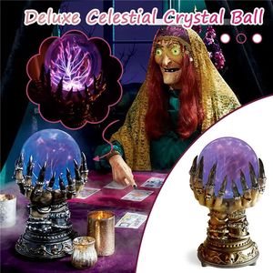 Objetos decorativos estatuetas brilhantes bola de cristal de Halloween Deluxe criativo mágico crânio dedo luminoso bola de plasma assustador decoração de festa em casa 230831