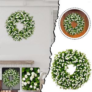 Decorative Flowers Spring Wreath For Front Door Easter Summer Small Colorful Green Flower Frame Garland Welcome Decor Battery Operated