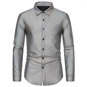 Męskie koszule disco koszula węża węża drukarnia ubrania imprezowe z długim rękawem guzika w dół 70. nocna sukienka w klubie nocnym
