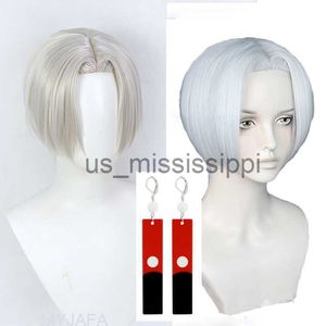 Cosplay perukları yüksek kaliteli anime Tokyo Revengers Izana Kurokawa Cosplay Wig Kısa Beyaz ve Gümüş Isıya Dayanıklı Sentetik Saç Perukları Wigcap X0901