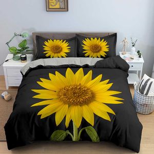 Conjuntos de cama 3d girassol conjunto luxo 2/3 pçs floral impressão conjuntos capa edredão único tamanho gêmeo roupas têxteis para casa