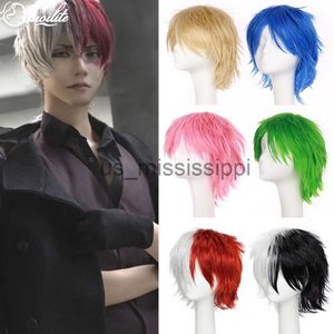 Cosplay perukları snoilite sentetik siyah beyaz mor kırmızı kısa saç cosplay peruk 12inch yüksek sıcaklıkta fiber saç perukları anime peruk unisex x0901
