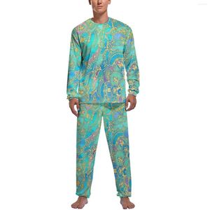 Indumenti da notte da uomo Pigiama retrò oro metallizzato Manica lunga Boho Mandalas Set estetico 2 pezzi Primavera Uomo Design Cool Home Suit