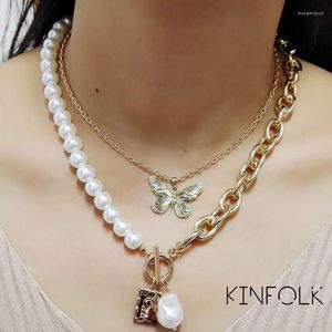 Подвесные ожерелья Kinfolk Vintage Baroake Жемчужные цепи Ожерелье 2023 Геометрическая бабочка Aangel для женщин панк -шарм украшения