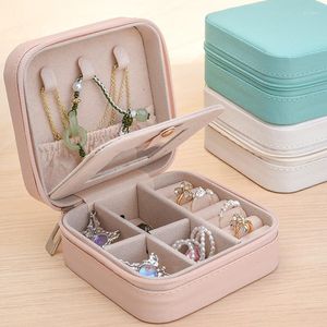 Jewelry Pouches Portable Organizer With Mirror Display Travel Case Boxes Locket Necklace Box Leather Storage Earring Ring Holder