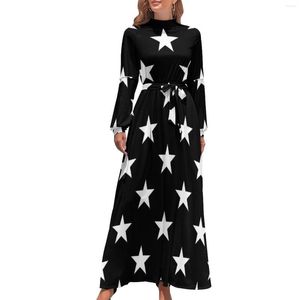 Casual Dresses Black And White Star Dress Modern Trendy Cool Elegant Maxi Aesthetic Beach Long High Waist Pattern Vestidos