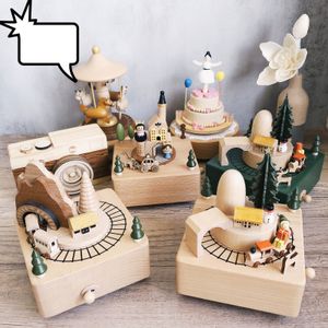 Decorative Objects Figurines Handmade Wooden Music Box Creative Retro Rotating Music Box Christmas Birthday Gifts DIY Log Making Ornament Home Decoration 230831