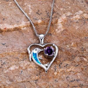 Naszyjniki wisiorek fioletowy kryształowy okrągły kamień naszyjnik niebieski biały opal delfin gier dla kobiet modny srebrny łańcuch kolorów prezent
