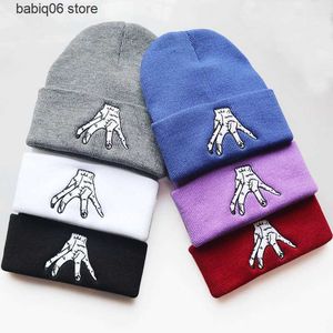 Beanie/Kafatası Kapakları Kadın Beanies Örme Şapka İşlenmiş Kafataları Şapkası Kapağı Sonbahar Kış Sıcak Hip-Hop Kayak Şapkası Kadınlar İçin Dropshipping T230731