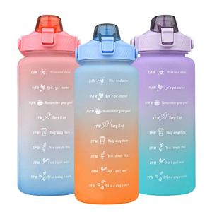 64oz BPA FREE Portable 2L Sports Tumbler Motivational Gym Plastic Water bottle with Time Marker Straw Handle Sep01