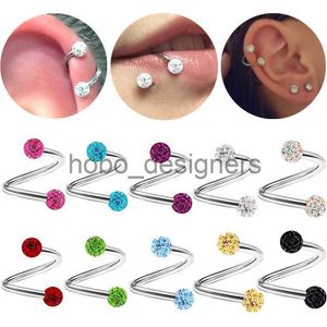 Labret Lip Piercing Jewelry 1PCS Stainless Steel Crystal Twist Helix Earring Cartilage Jewelry S Shape Labret Piercing Lip Ring Twist Tragus Earring Stud x0901