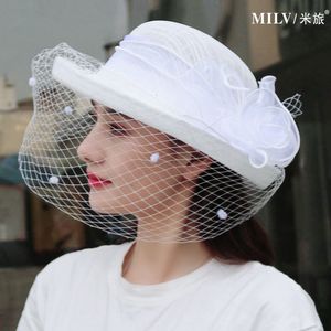 Cappelli a tesa larga Secchio Fiore Fascinators Gare per le donne Elegante banchetto Fascinator Cappello Ragazze Signore Abito da sposa formale Fedora 230831