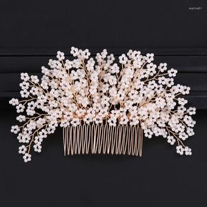 Kopfbedeckungen, eleganter goldener Braut-Haarschmuck, Perlenkamm, Hochzeitskleid