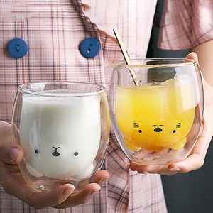 卸売創造的なかわいい小さなパンダ爪透明な二重層ガラスカップ