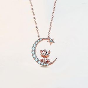 Ketten Mode Trendy Stern Und Mond Tiger Halskette Dame Niedlichen Tier Schmuck Geschenk 2023