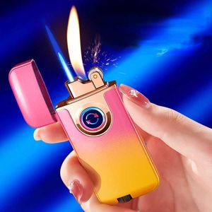 Metal Creative Double Flame Butane No Gas Lighter Press Switch to Direct Personalized Torch Gadgets For Men 8Q57