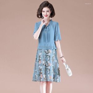 Ethnic Clothing 2023 Summer Chinese Retro National Flower Printed Women Dress Women's Short Sleeve Loose Casual Elegant Style Robe