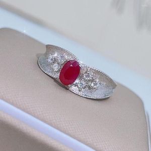 Cluster-Ringe Vintage Rubin Silber Ring 0,5 ct natürlich für Frau 925 Edelstein Schmuck Geschenk Frau