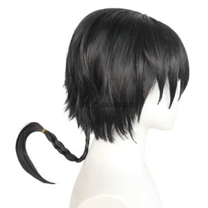 Cosplay perukları anime kostüm ranma 12 saotome ranma cosplay perukları 25cm siyah peruk örgü sentetik saç unisex anime cosplay erkek kadın x0901