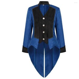 Casacos de Trench Masculinos Homens Steampunk Cauda Casaco Jaqueta Preto Gótico Victorian Frock Jacquard Roupas Dress Up Azul Primavera Outono