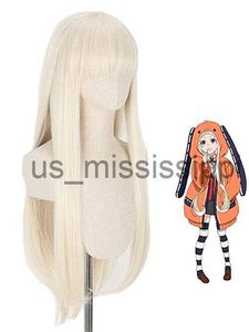Cosplay Wigs Anime Cosplay Kakegurui Runa Yomozuki Synthetic Wigs Long Straight Heat Resistant Wig Natural Gold with Bang Wig Cap x0901